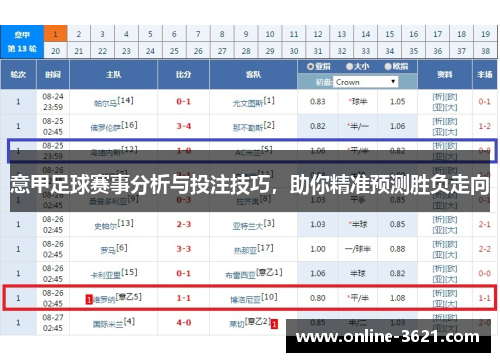 意甲足球赛事分析与投注技巧，助你精准预测胜负走向