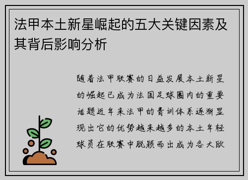 法甲本土新星崛起的五大关键因素及其背后影响分析
